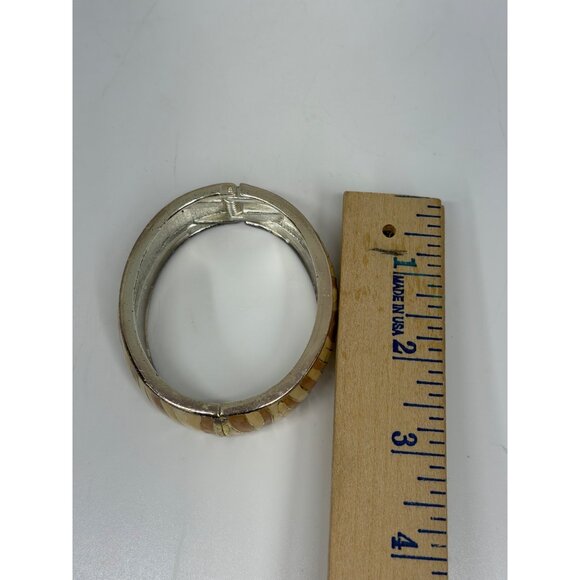 VTG 80s Zebra Stripe Pattern Enamel Clamper Bangle Bracelet Gold Tone 3" Stylish - Picture 4 of 5